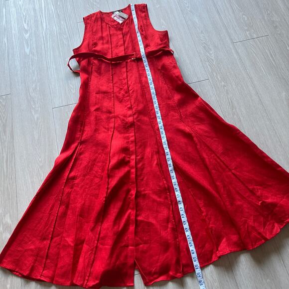 J Crew Seamed Linen Dress With Removable Belt Medium Red FLAW - Picture 8 of 16